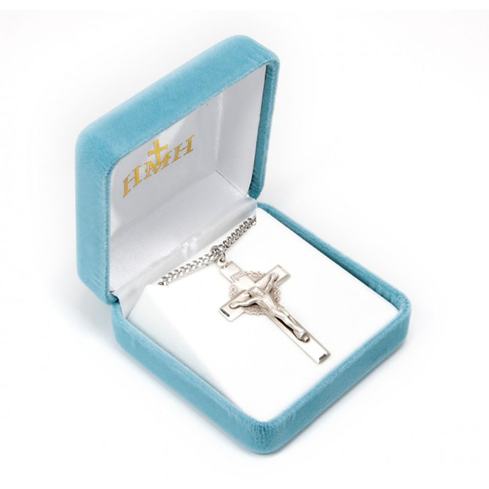 Sterling Silver Crown of Thorns Background Crucifix