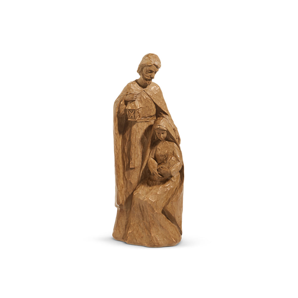 Wood Carved Look Holy Family One Piece Nativity - 11.25"