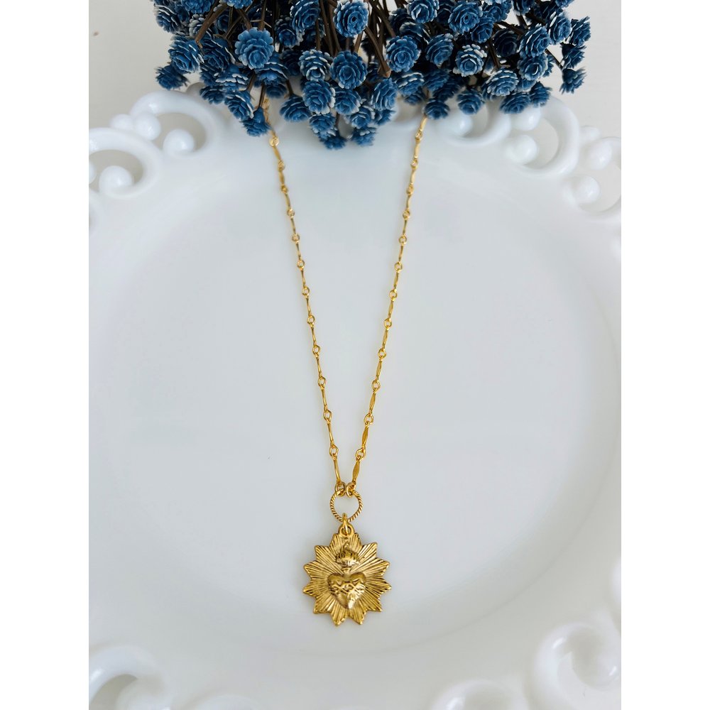 Vintage Sacred Heart Sunburst Necklace