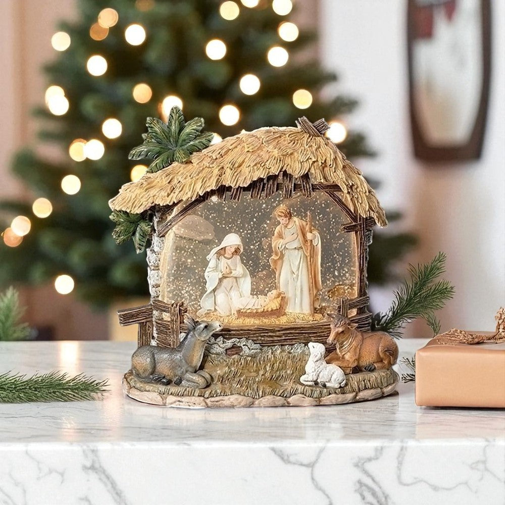 Lighted Swirl Nativity Scene Snow Globe - 8"