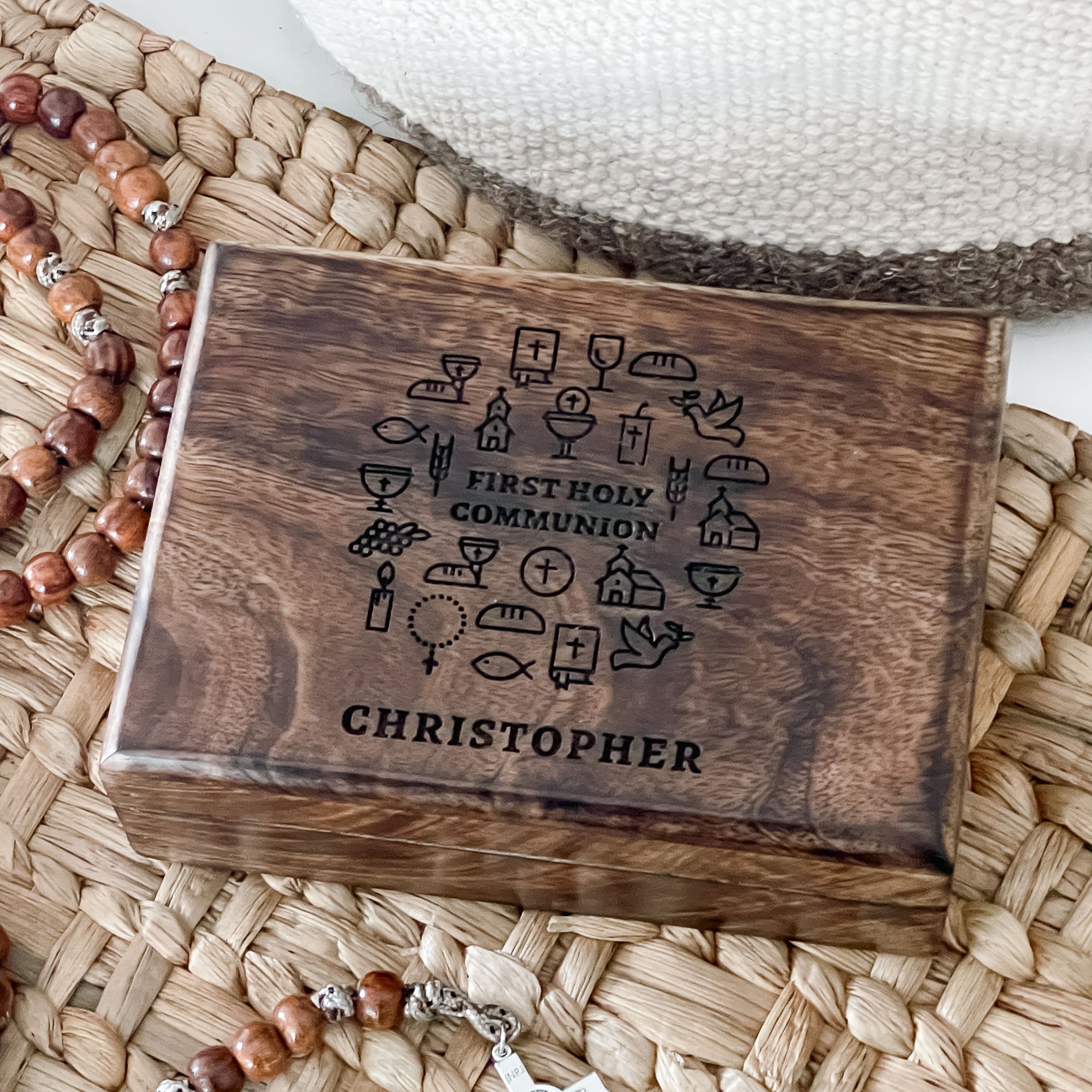 Personalized First Communion Wood Keepsake Box - 5x7