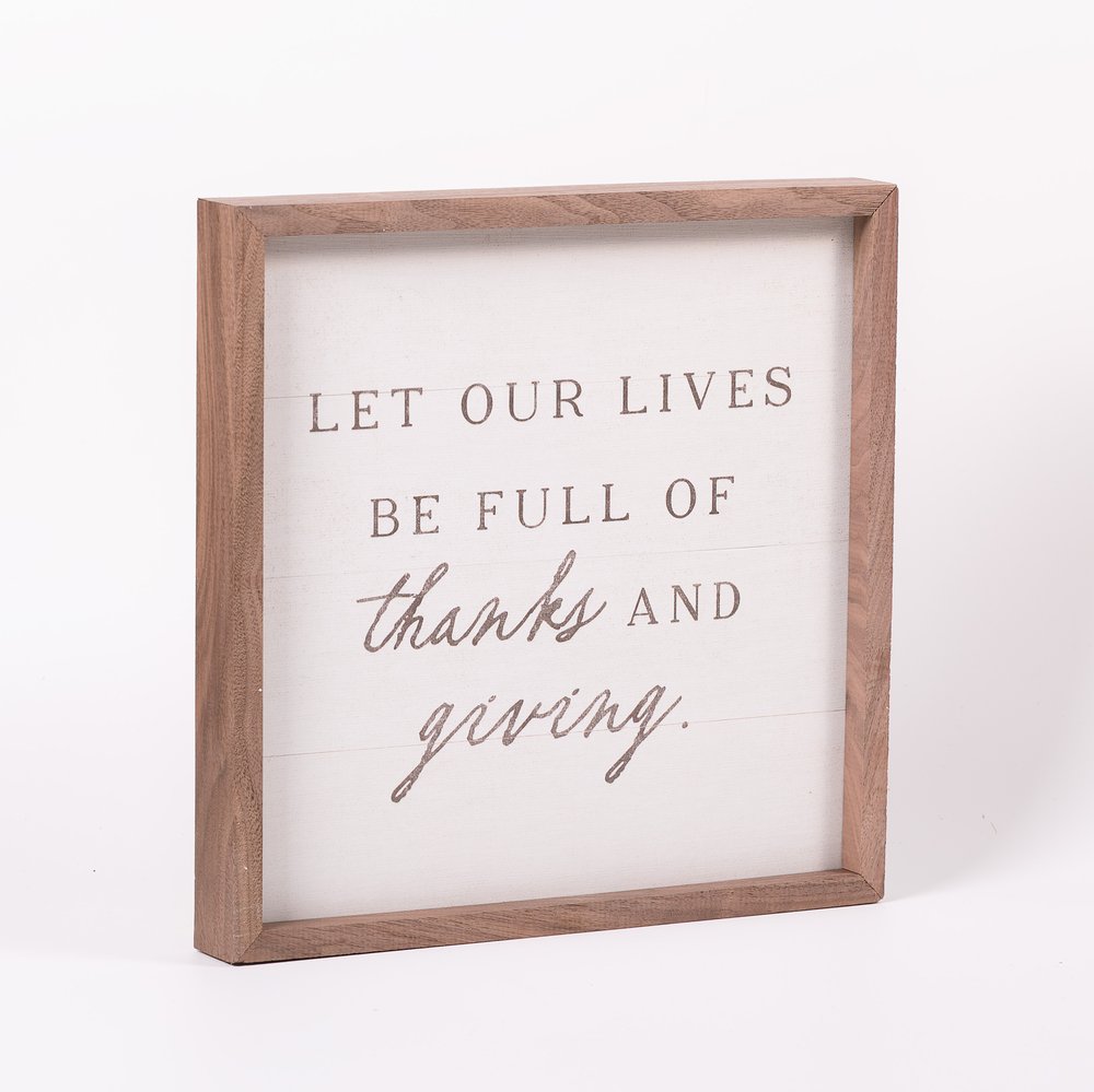 Thanks and Giving Gratitude Framed Wood Wall Art - 12" x 12"