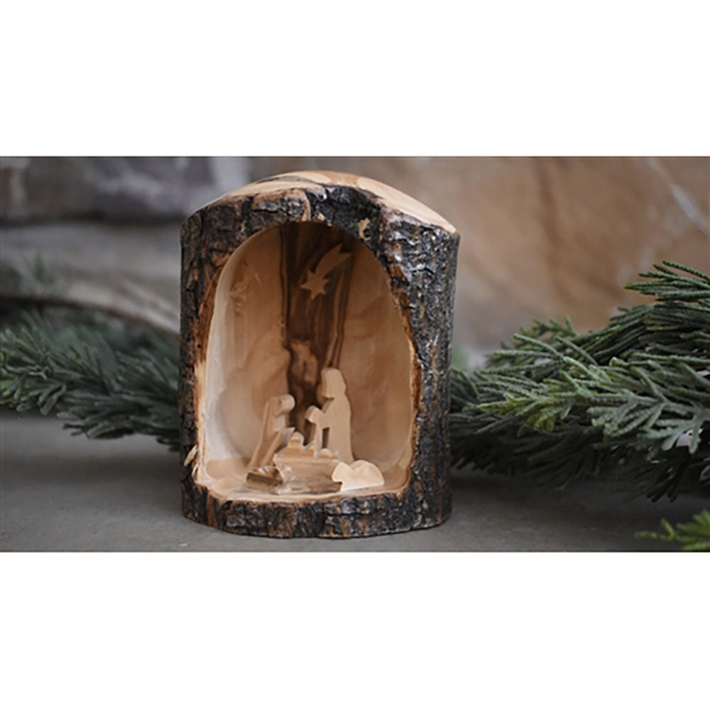 Dark Olive Wood Nativity Grotto - 3.5" x 3"