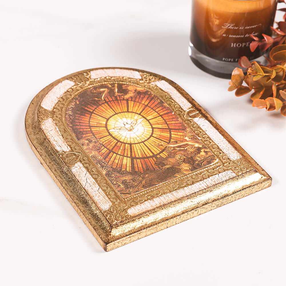 Bernini's Holy Spirit Window at St. Peter's Gold & White Arched Florentine Plaque - 8" x 6"
