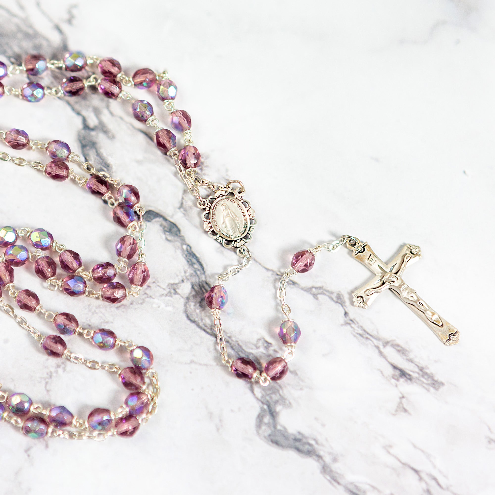 Bohemian Glass Birthstone Rosary – Alexandrite / June