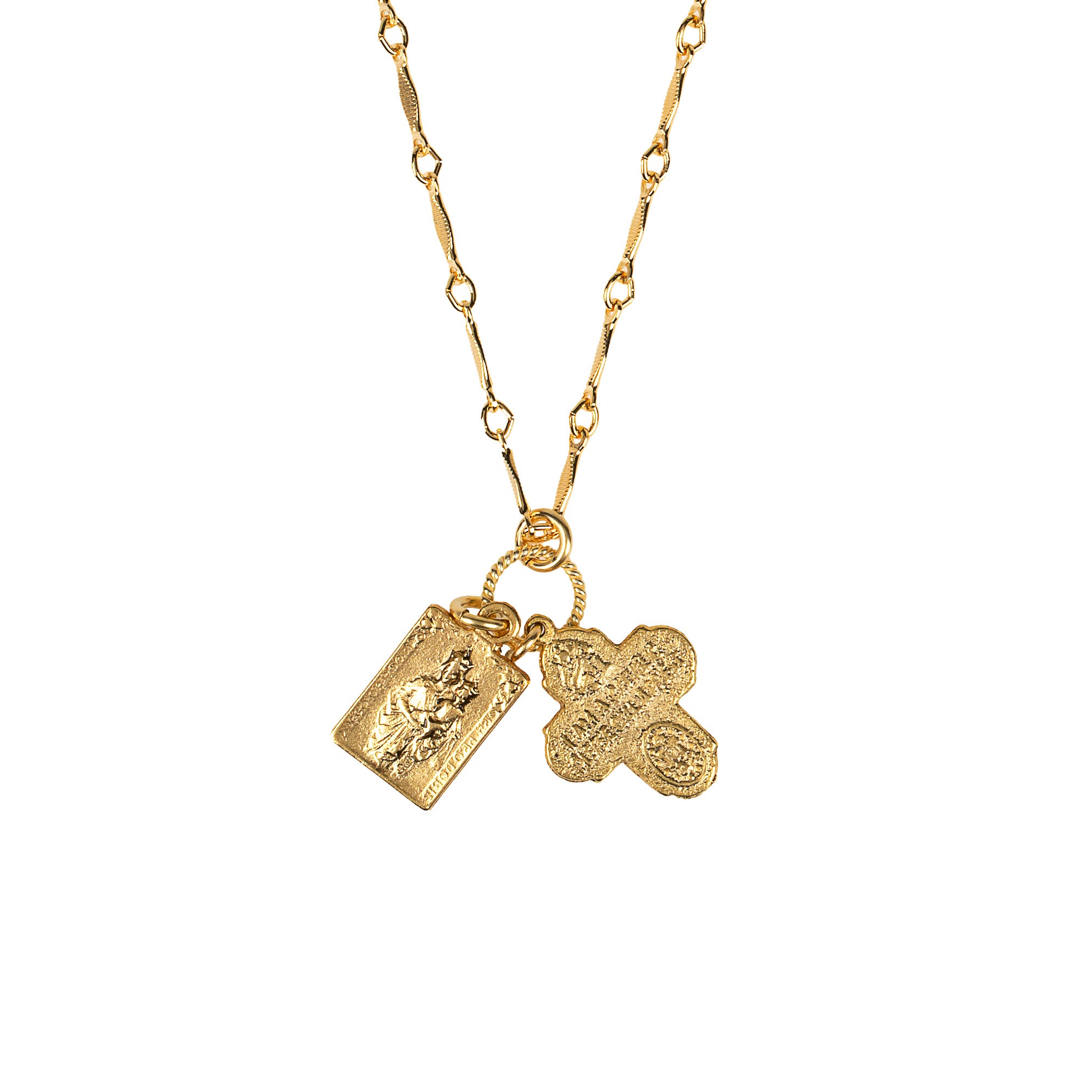 Gold Scapular & 4-Way Cross Necklace