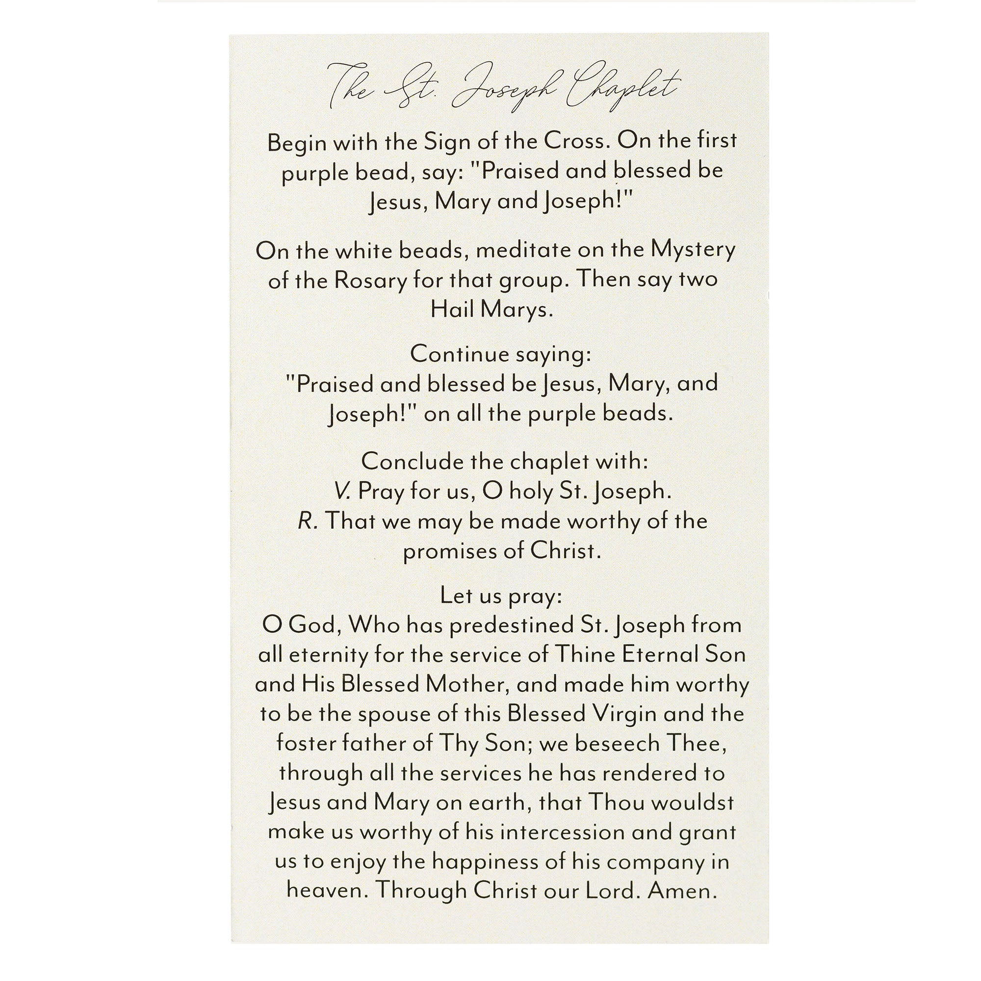 St. Joseph Chaplet Prayer Card