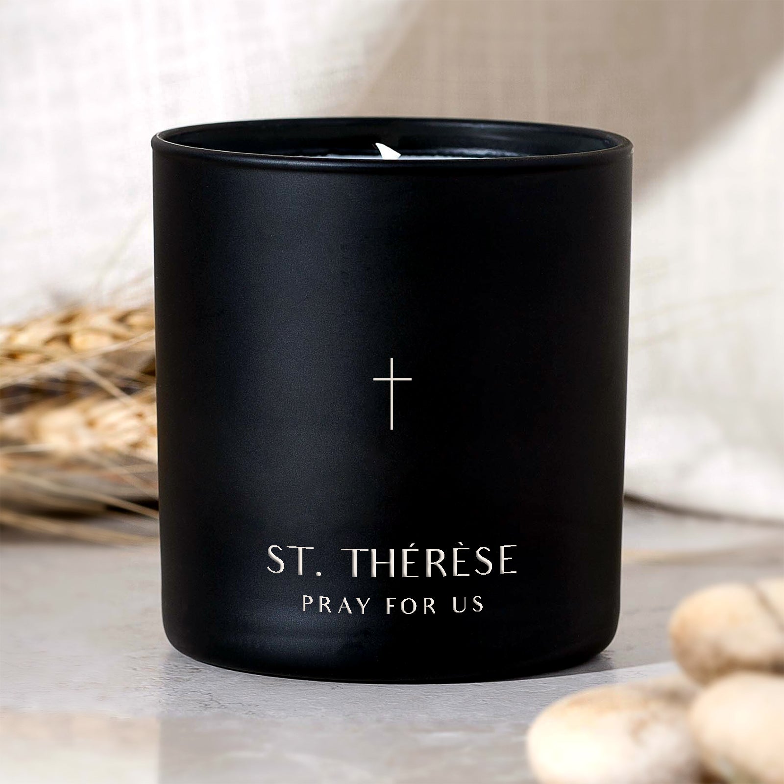 Art Deco Typography Style St. Thérèse Candle