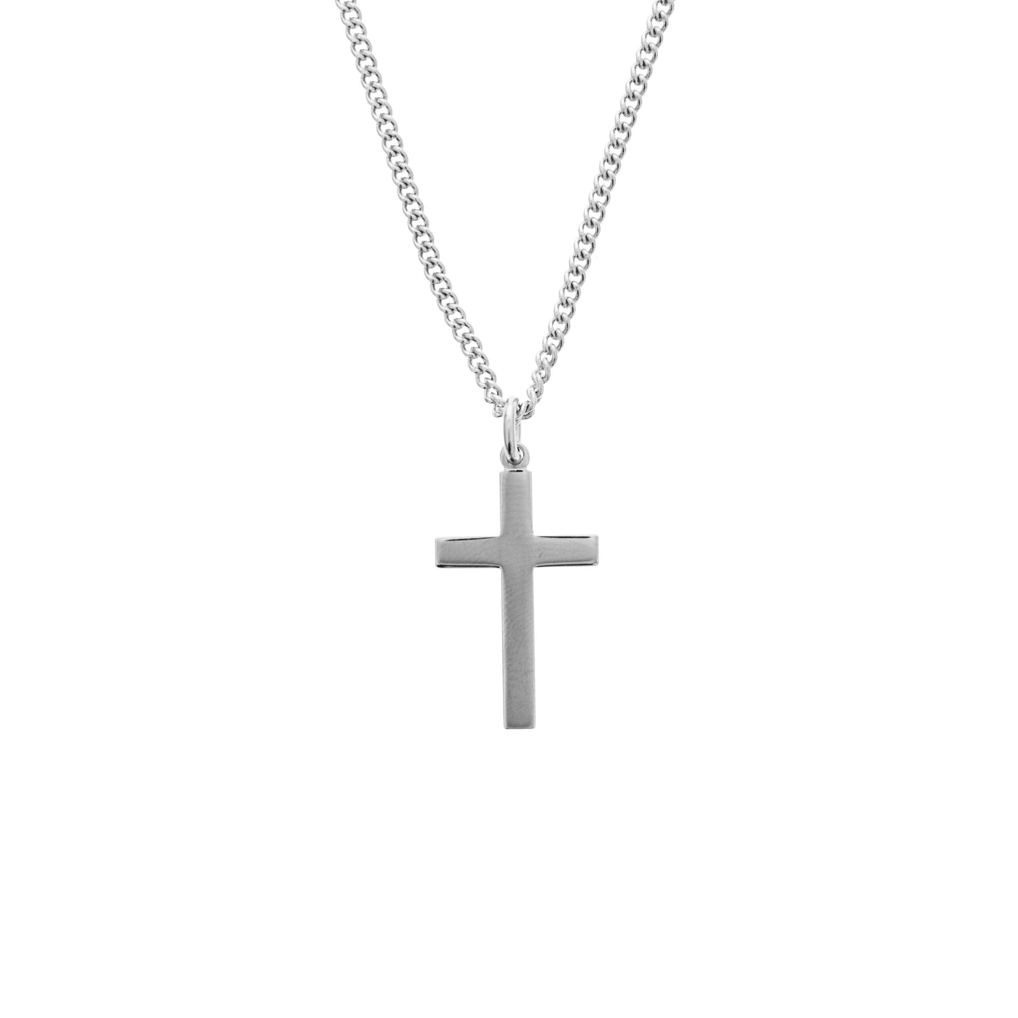 Elegant Sterling Silver Block Cross on 20 inch Chain
