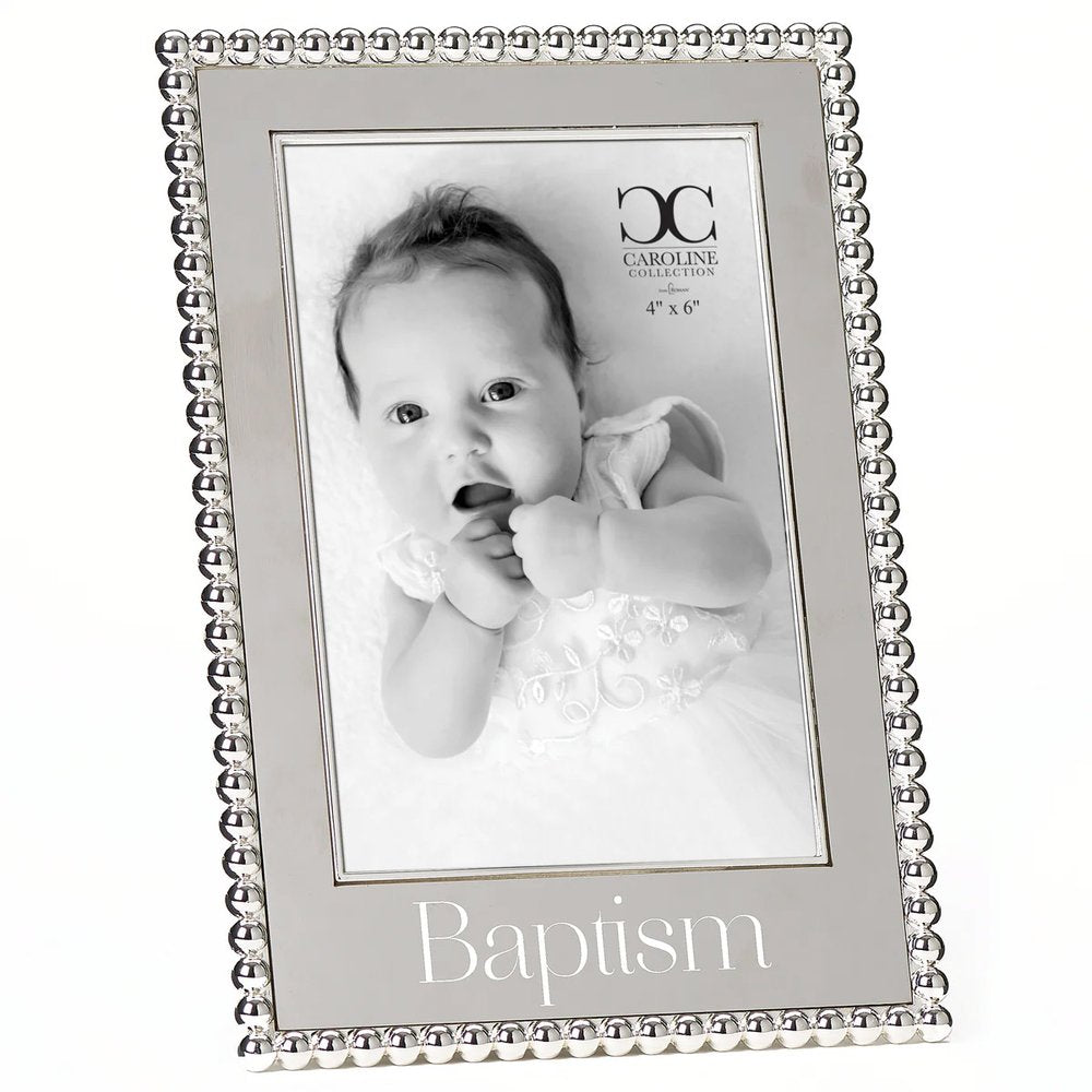 Beaded Edge Silver Baptism Frame - 4x6 Photo