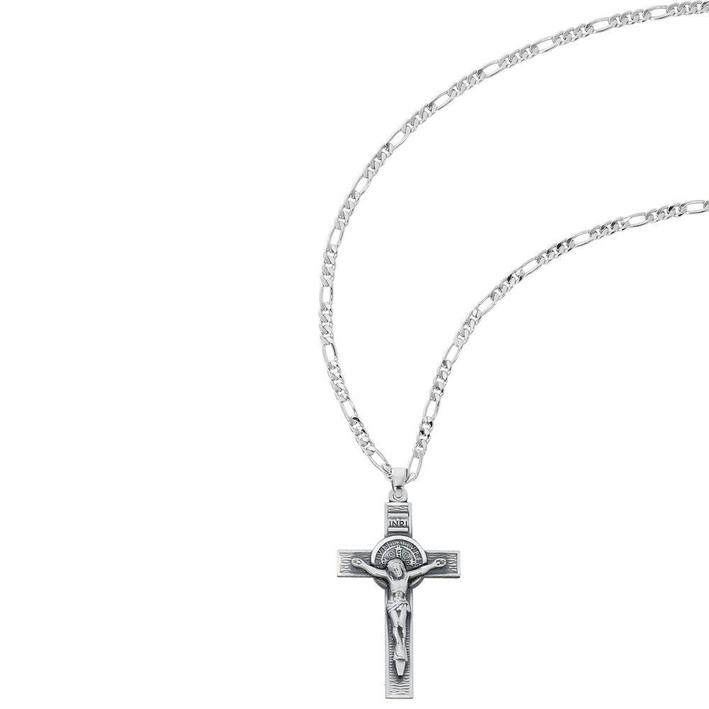 Sterling Silver St. Benedict Crucifix on Figaro Chain - 24