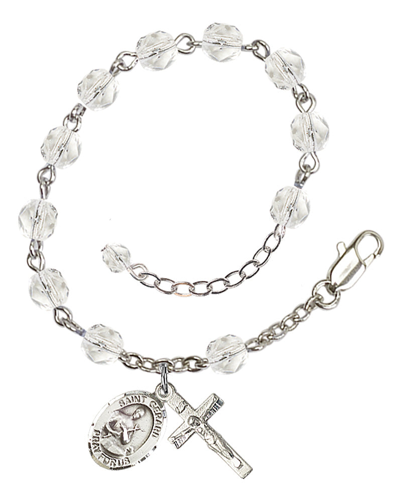 St. Gerard Majella Crystal April Rosary Bracelet 6mm