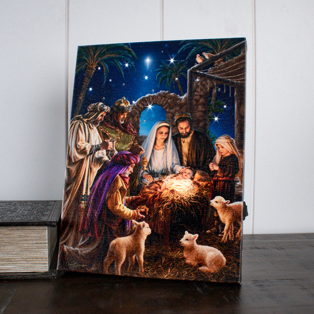 Nativity Mini Lighted Easel Back Canvas Print - 8" x 6"