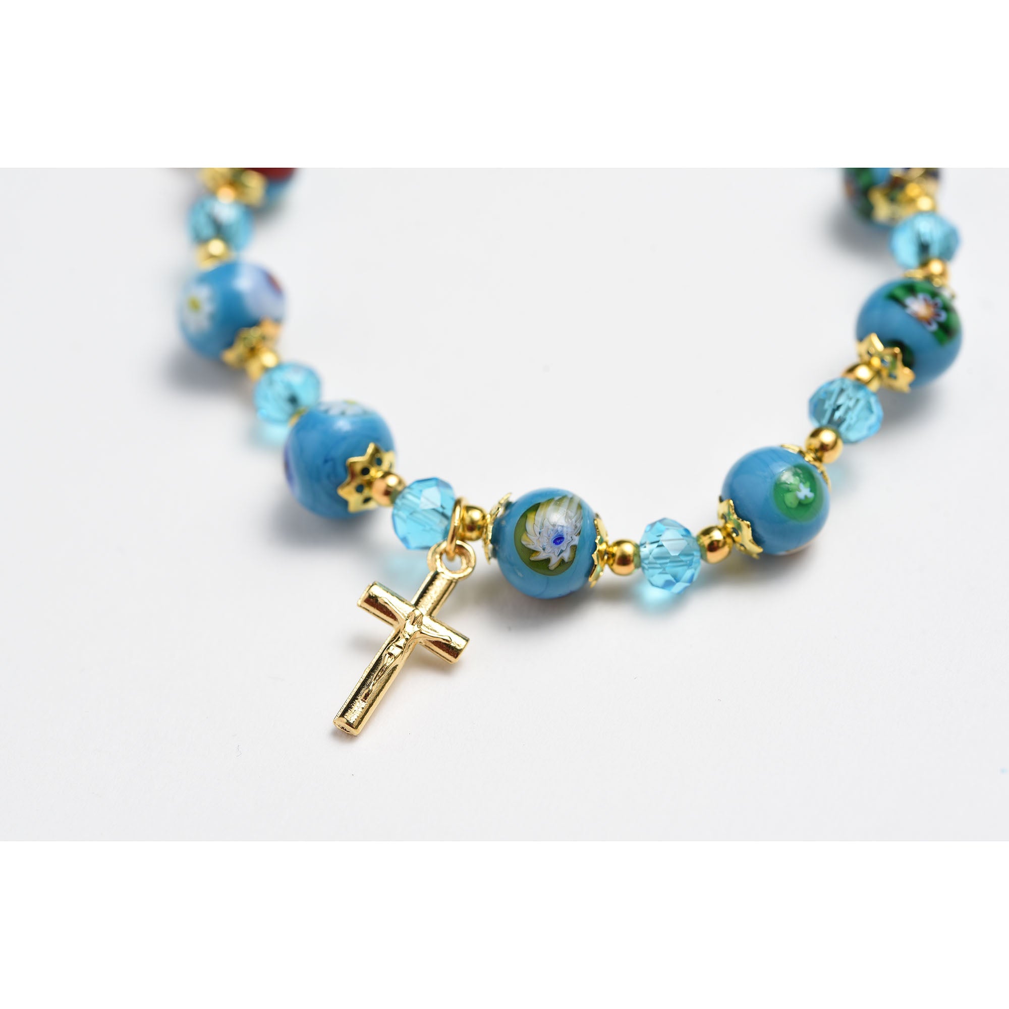 Aqua Murano Glass Rosary Bracelet
