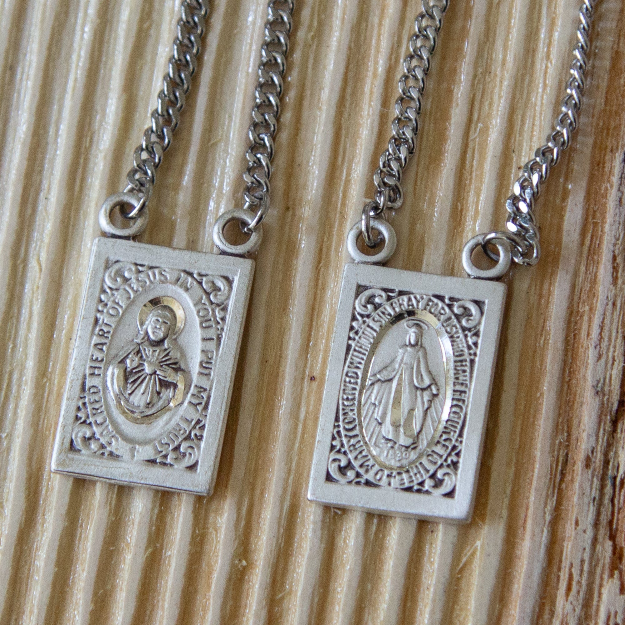 Sterling Scapular with Our Lady of Mt. Carmel & Sacred Heart Medals