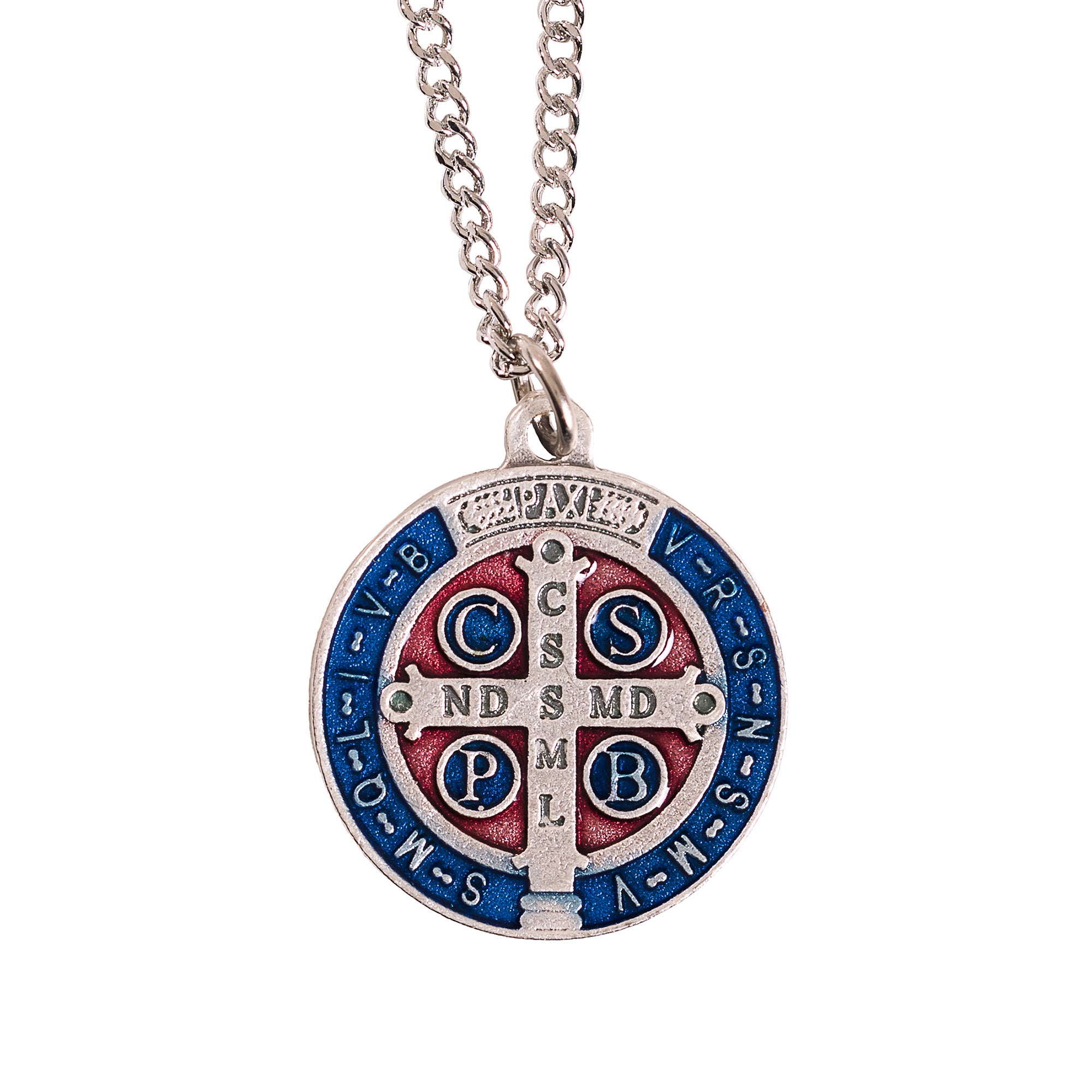 St. Benedict Blue & Red Medal with Chain
