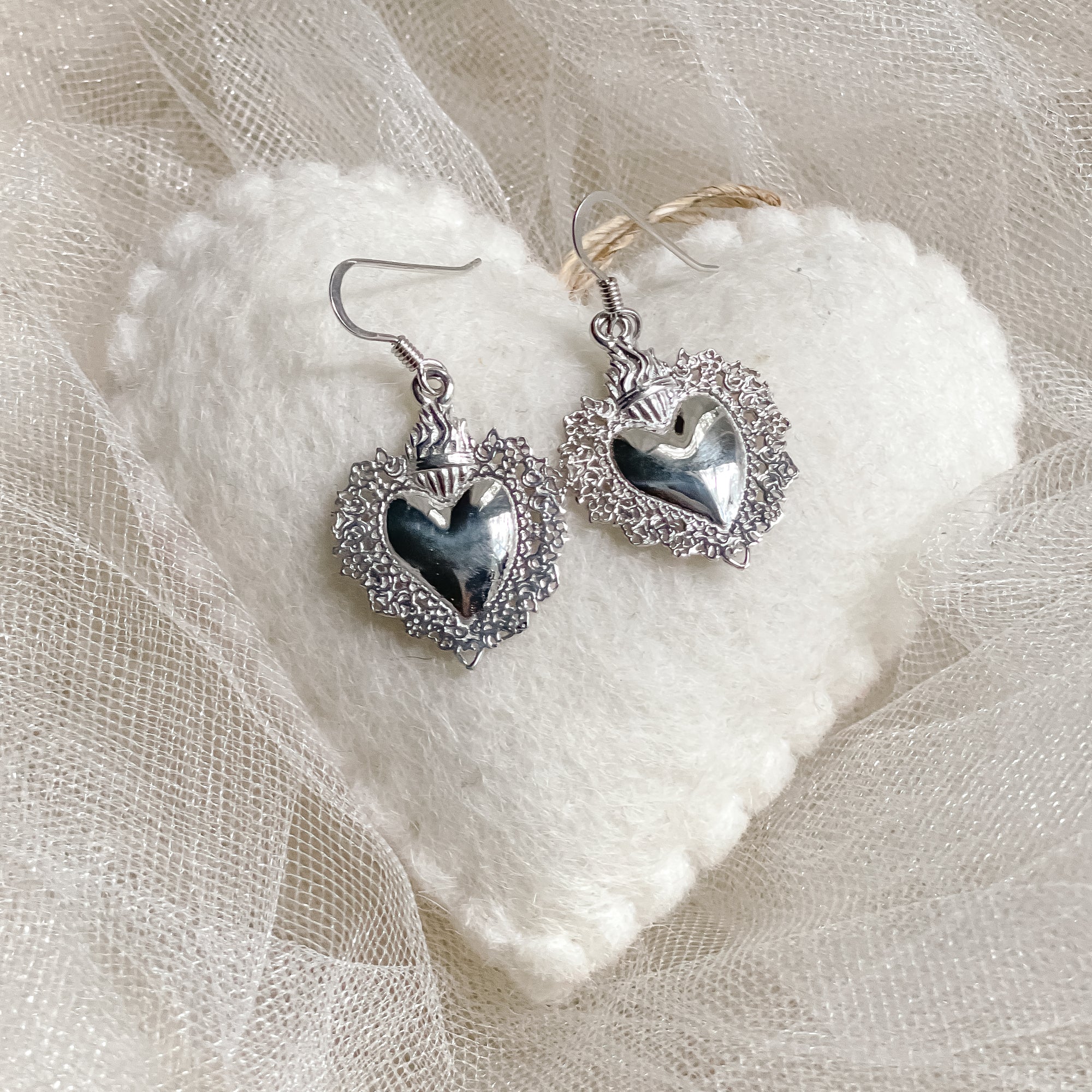 Sterling Silver Sacred Heart Shape Drop Earrings The Catholic