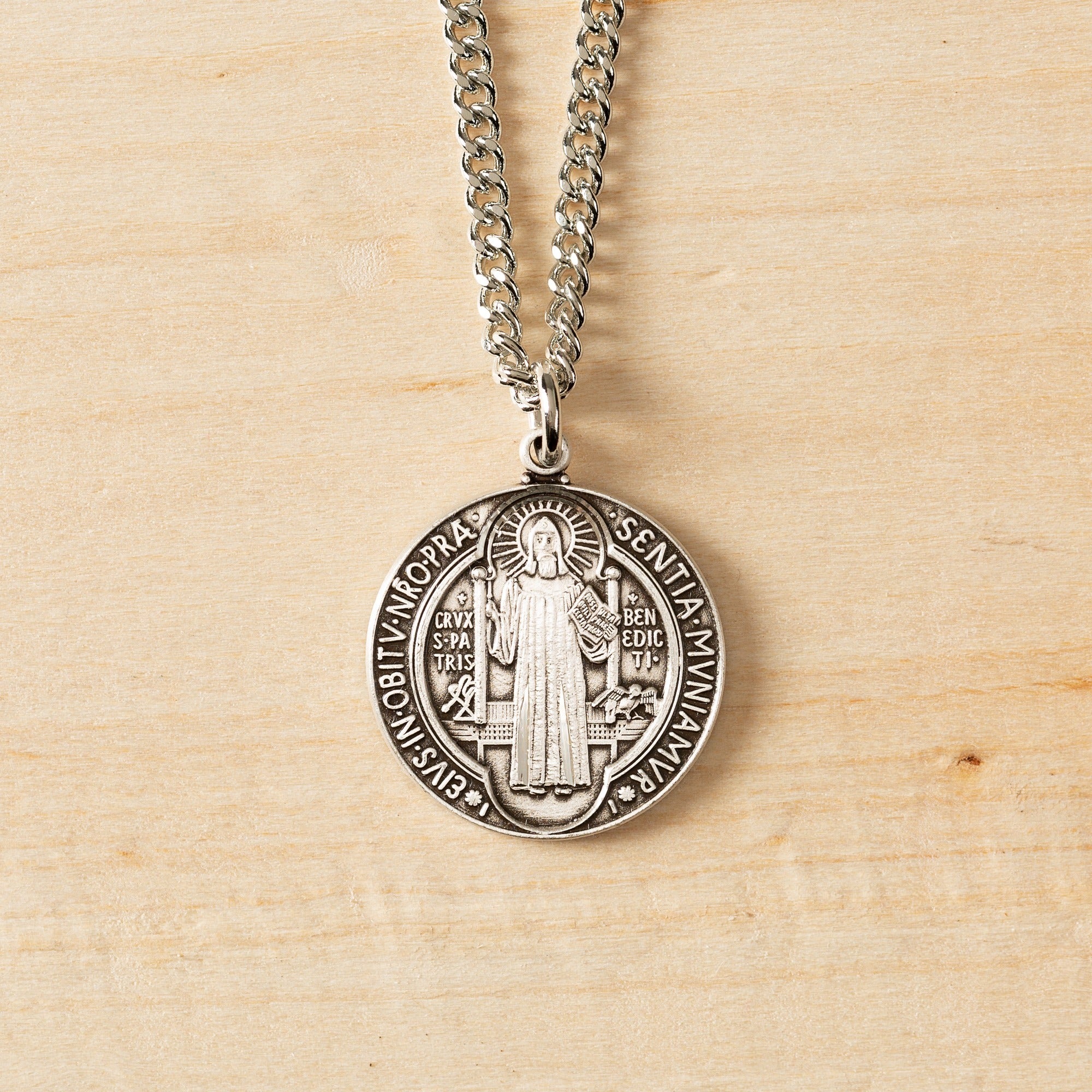 Sterling Silver St. Benedict Medal with 24 inch chain