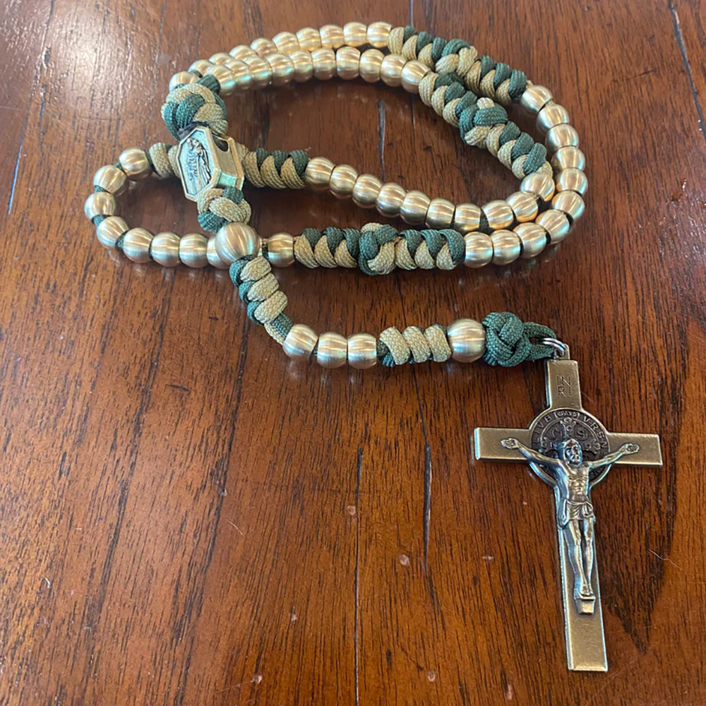 Deluxe Green Paracord & Brass St. Joseph Rosary | The Catholic