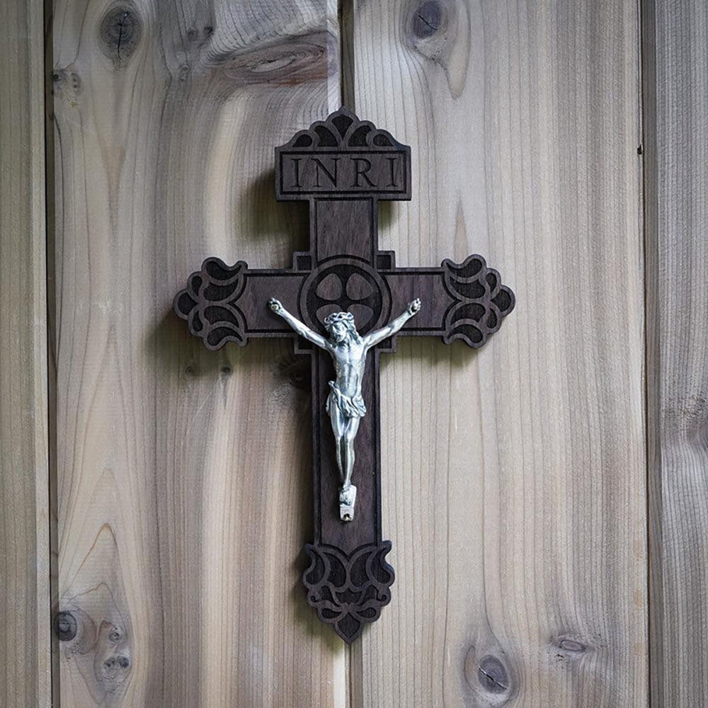 Handmade Wood Pardon Wall Crucifix - 9"