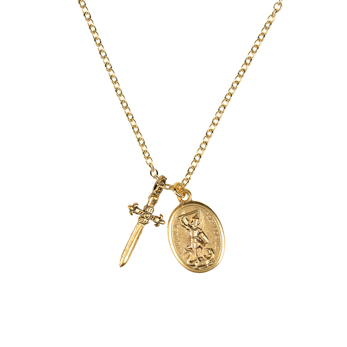 St. Michael Medal & Sword Cross Necklace