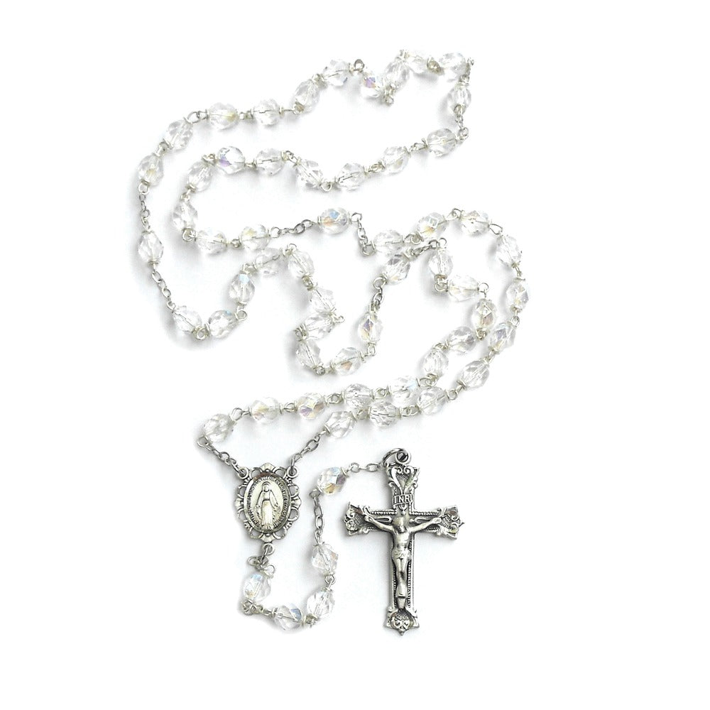 Bohemian Glass Birthstone Rosary – Crystal / April