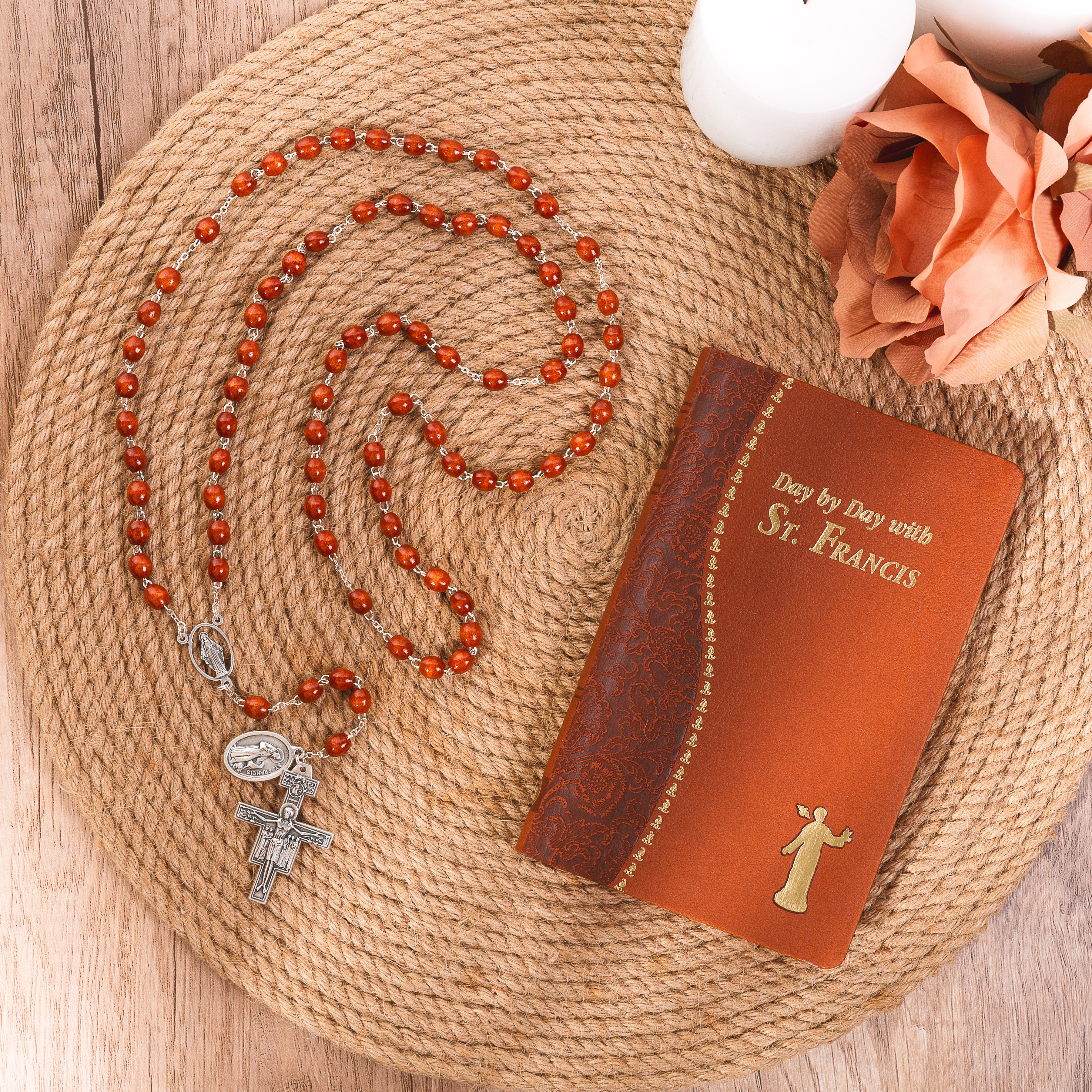 7-Decade Franciscan (Seraphic) Rosary & Day by Day With St. Francis Book (Gift Set)