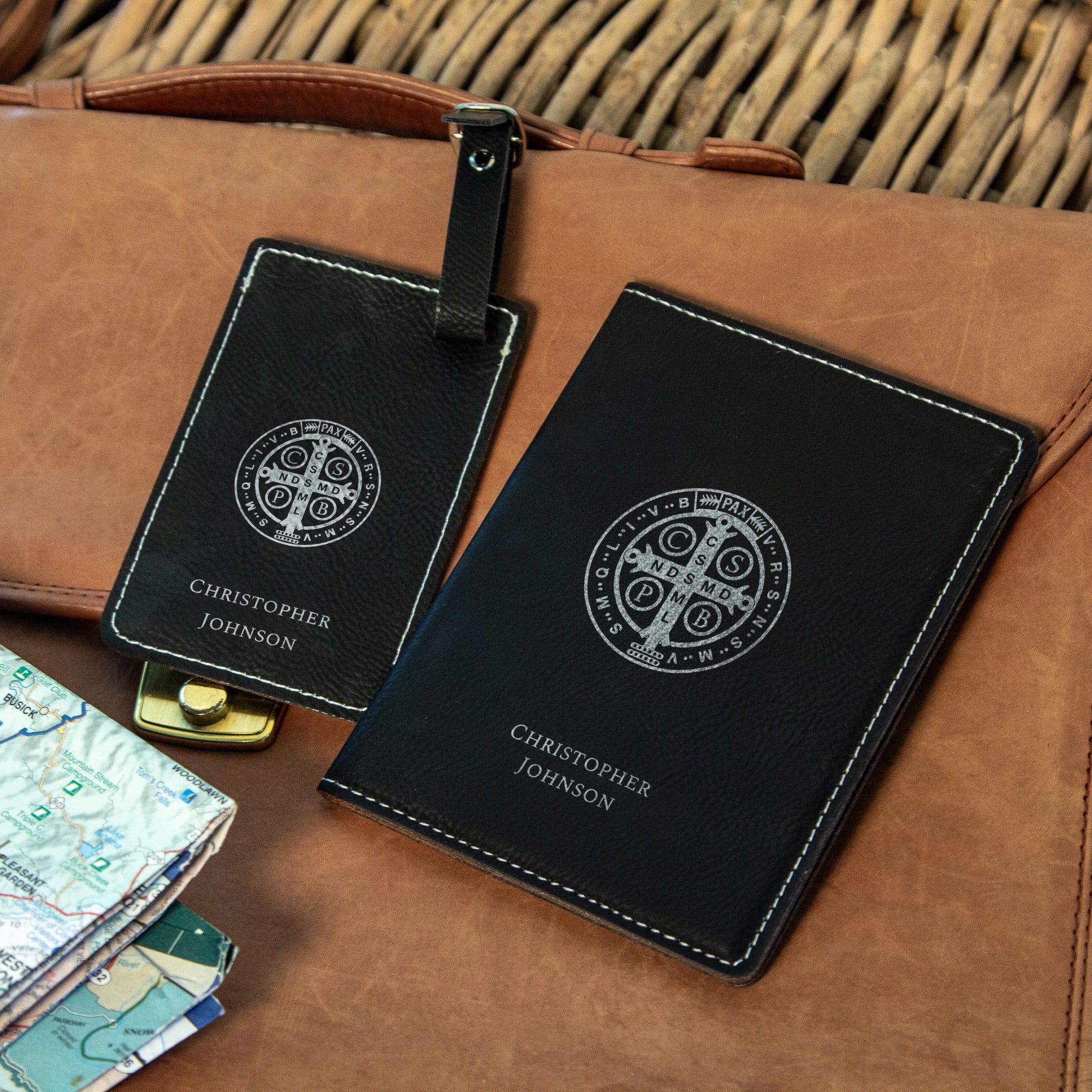 St. Benedict Medal Passport Cover & Luggage Tag Set - 2 Pieces
