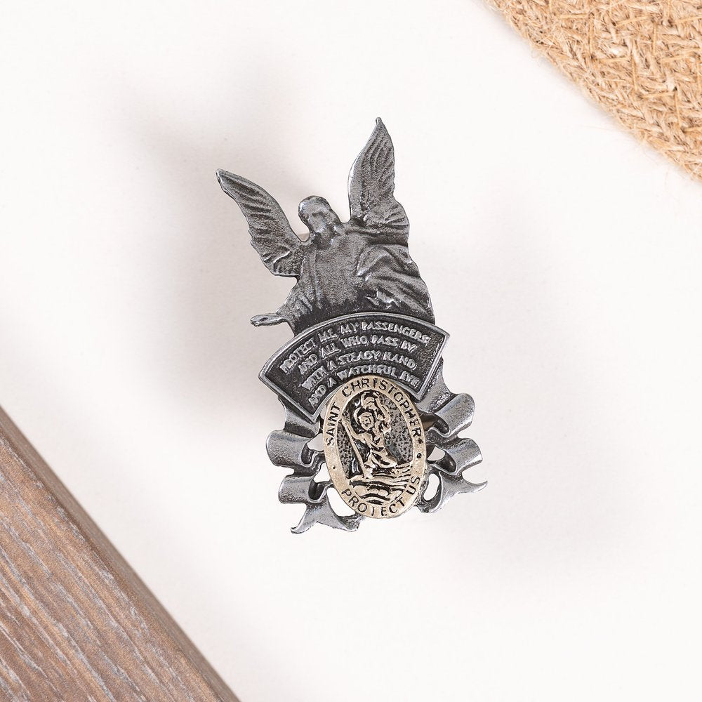 Two-Tone Guardian Angel and St. Christopher Visor Clip