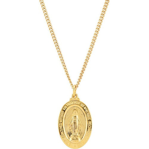 24kt Gold Plated 28.82x17.82mm Miraculous Medal 24" Necklace