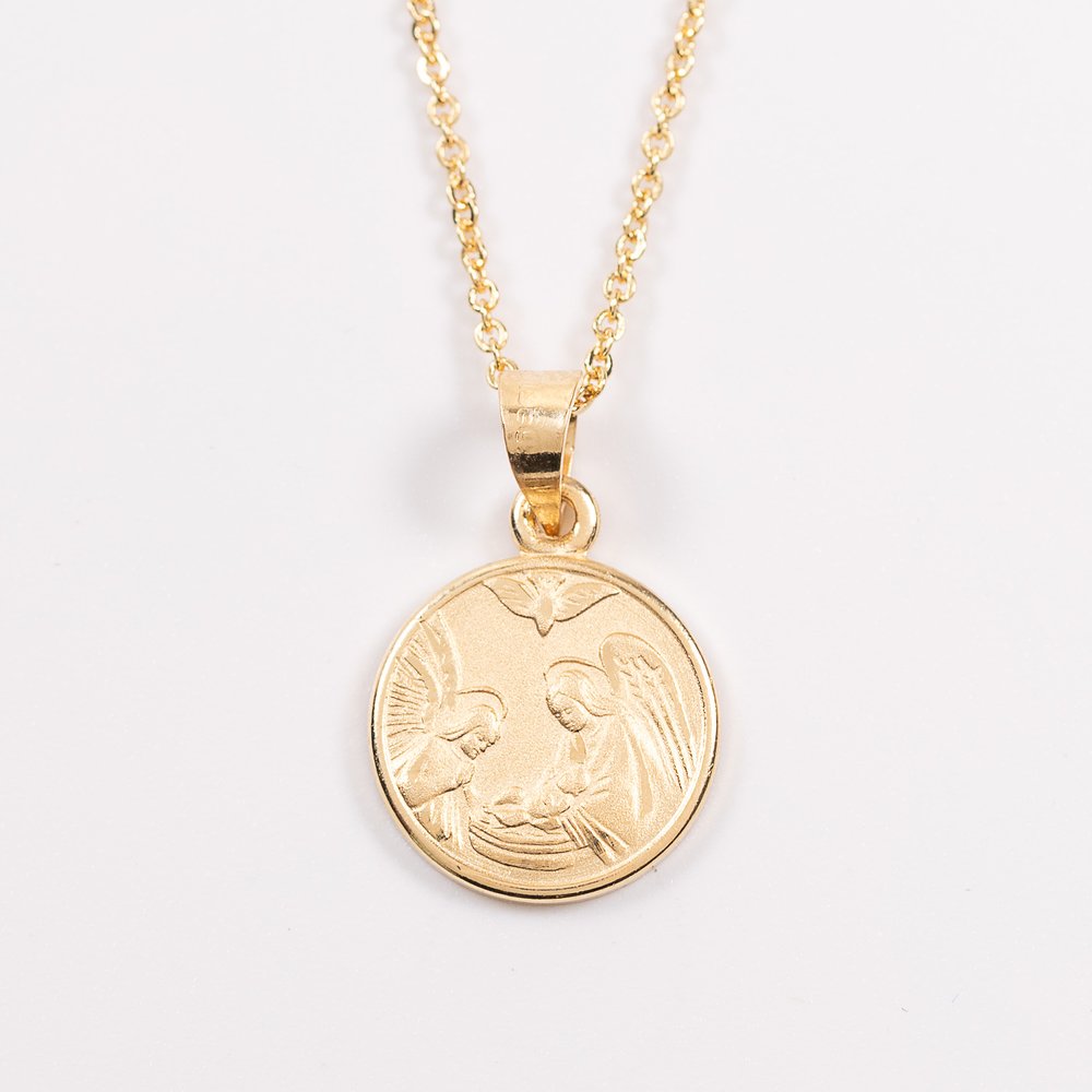 Gold Baptismal Medal Necklace