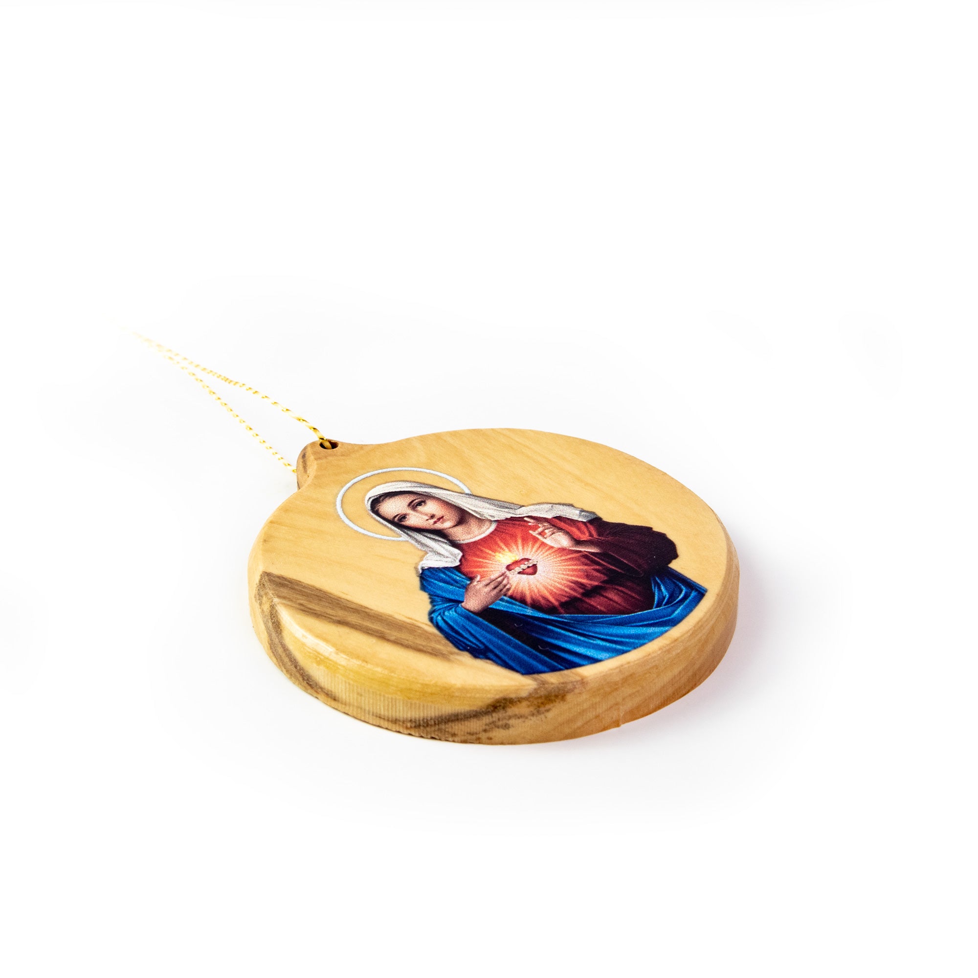 Thick Cut Olive Wood Immaculate Heart Ornament