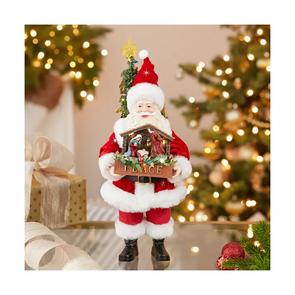 Battery Operated LED Santa Holding Nativity Scene - 13"