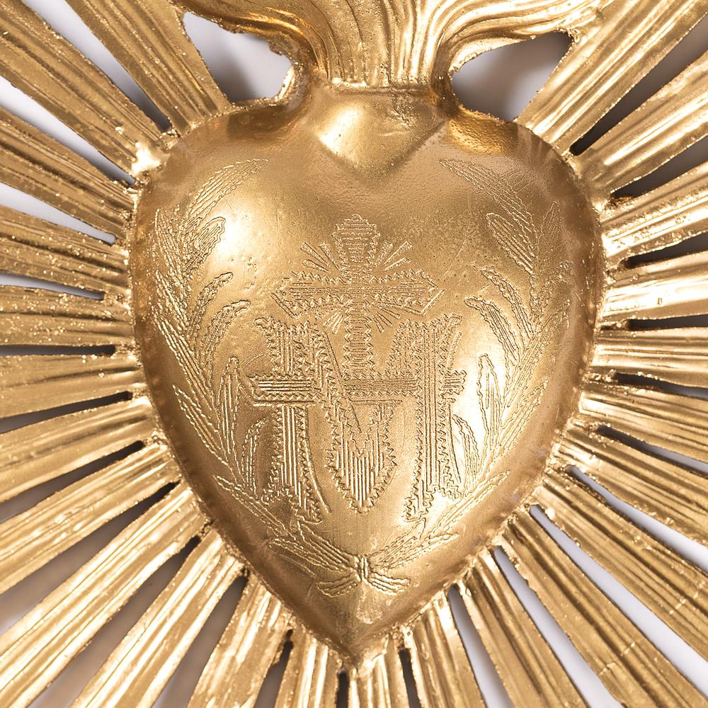 Gold Sunburst Sacred Heart Wall Plaque - 6.75"