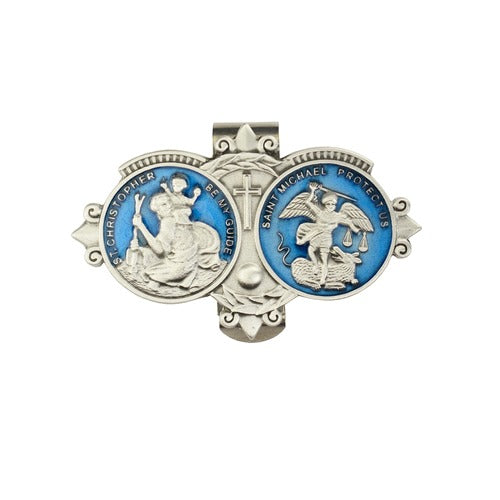 Saints Christopher and Michael Blue and Pewter Visor Clip
