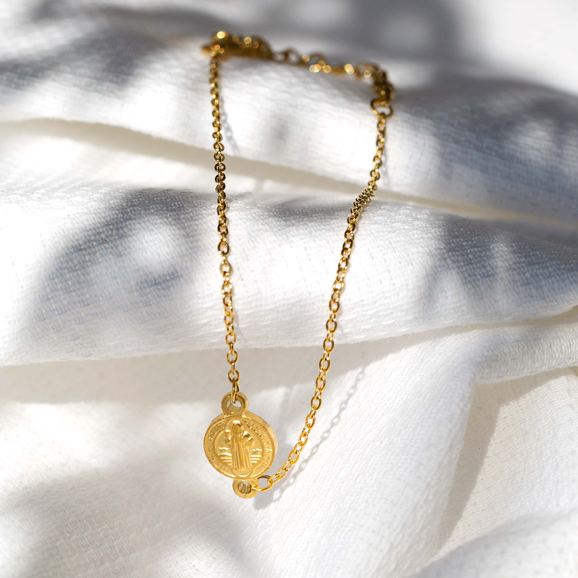 Gold St. Benedict Medal Breathe Chain Bracelet