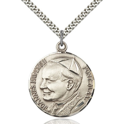 Sterling Silver Pope John Paul II Pendant 1 1/4 X 1 1/8"