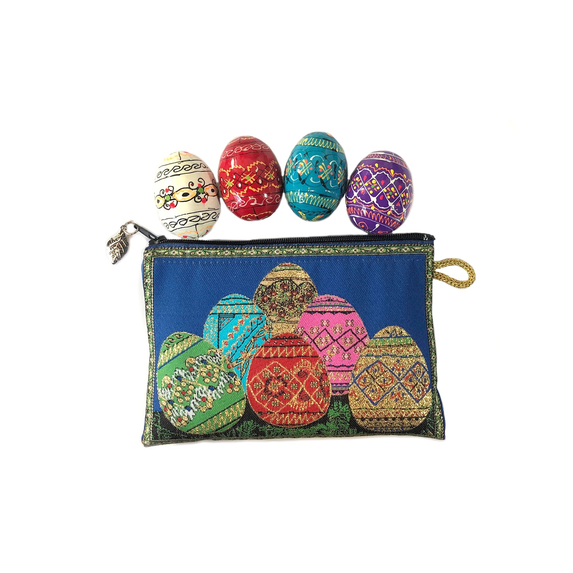 Handpainted Pysanky Egg Set with Tapestry Pouch