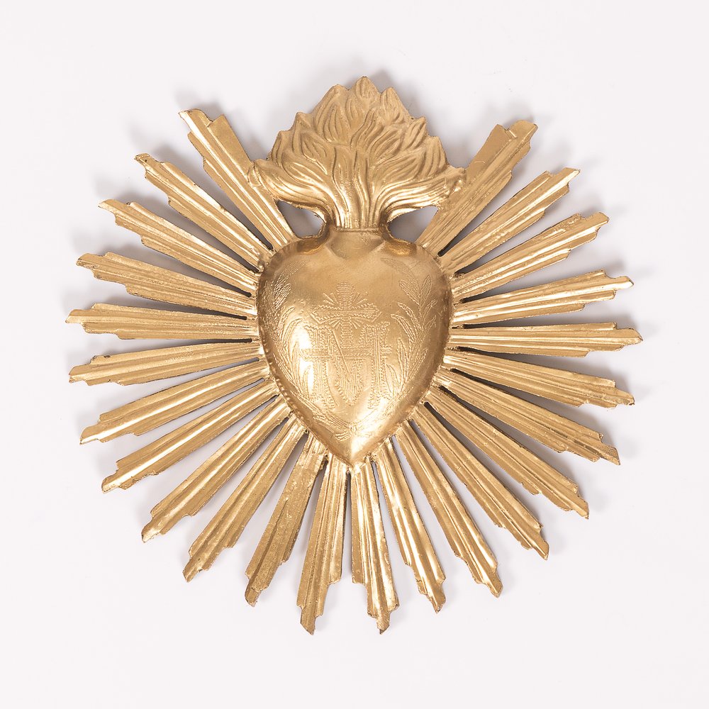 Gold Sunburst Sacred Heart Wall Plaque - 6.75"