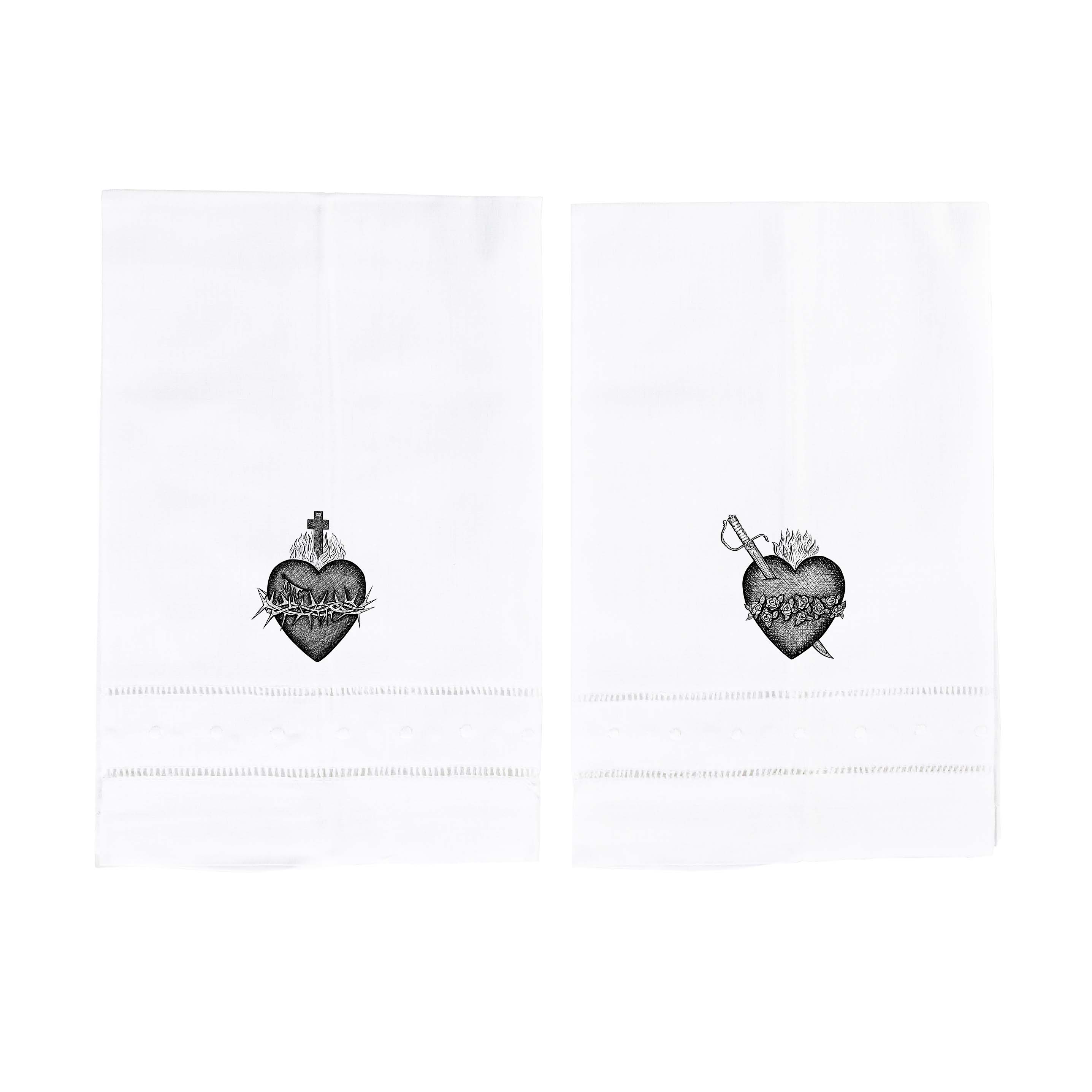 Sacred & Immaculate Heart Linen Guest Towels - Set of 2