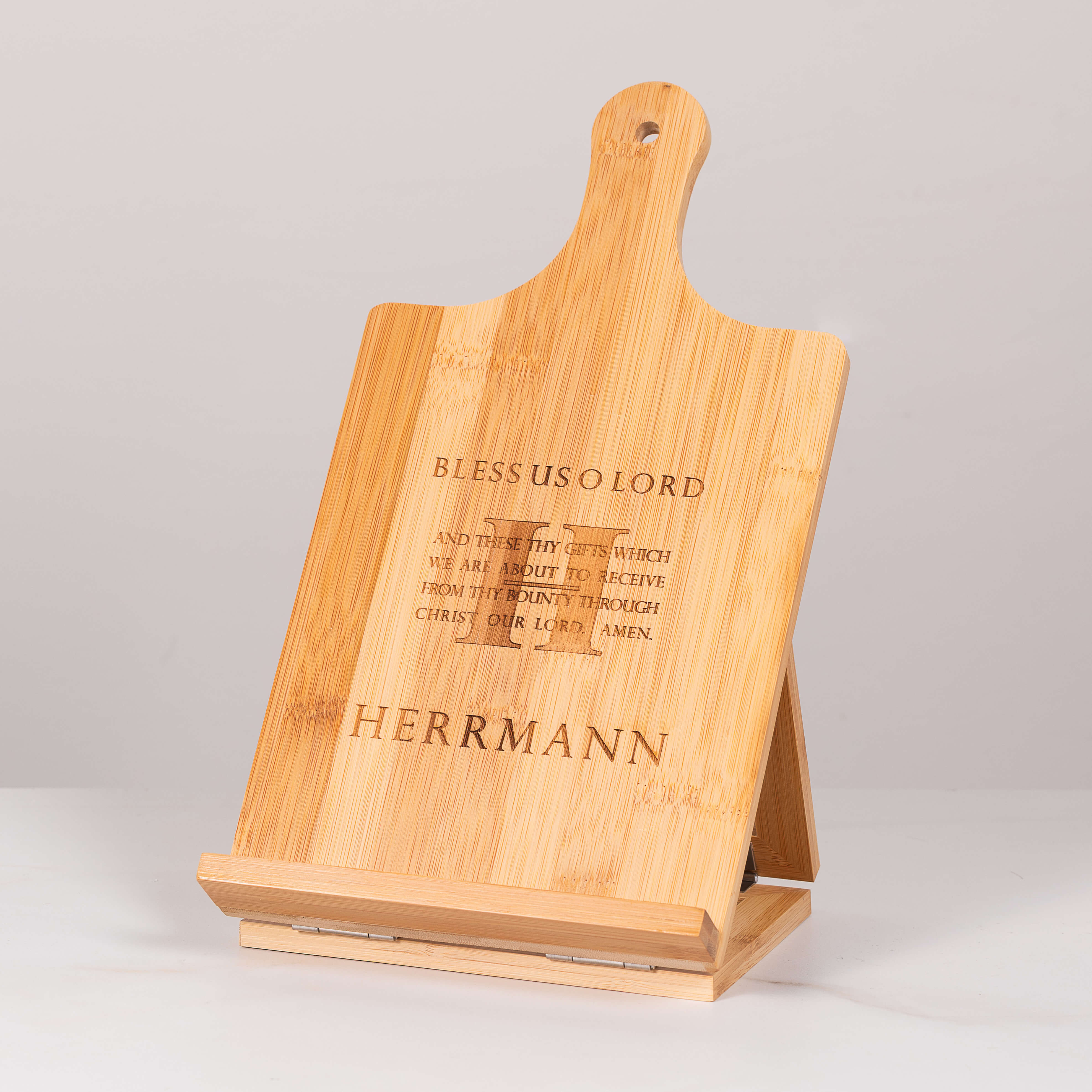 Personalized Bless Us O Lord Chef's Easel Cookbook Holder