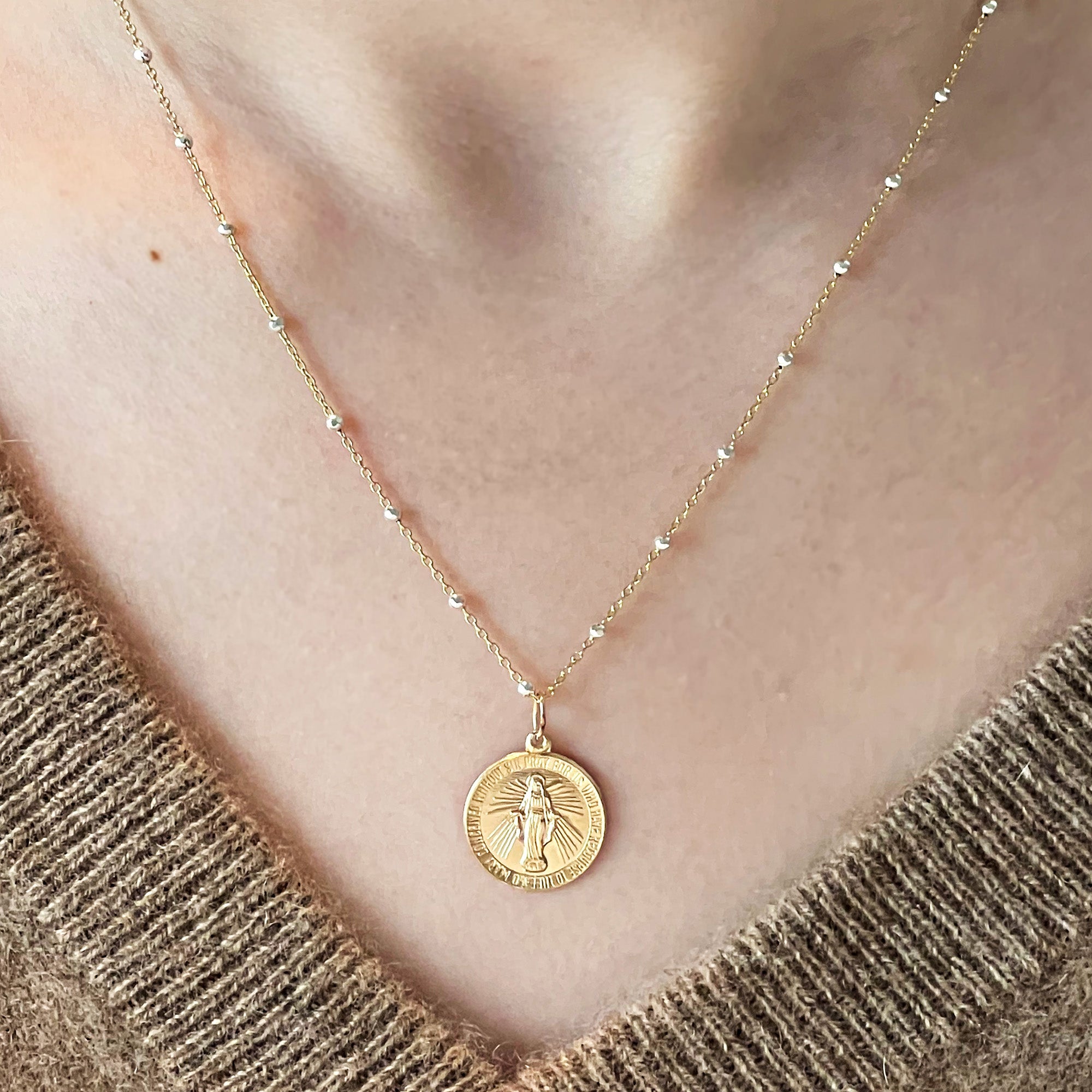 Round Miraculous Medal Necklace with Beaded Accents