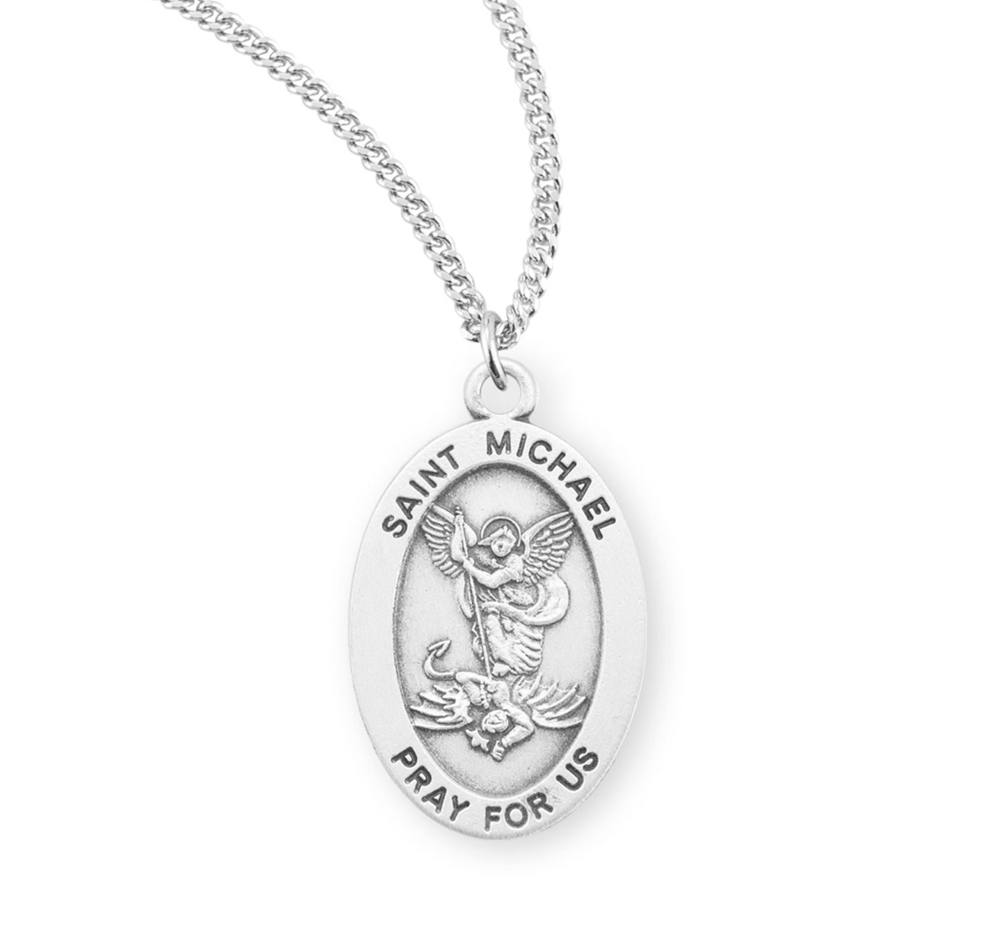 St. Michael Oval Sterling Medal Necklace
