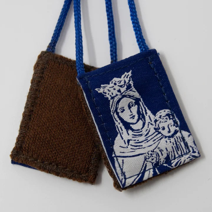 Premium Our Lady of Mt. Carmel Blue and White Scapular - 15"