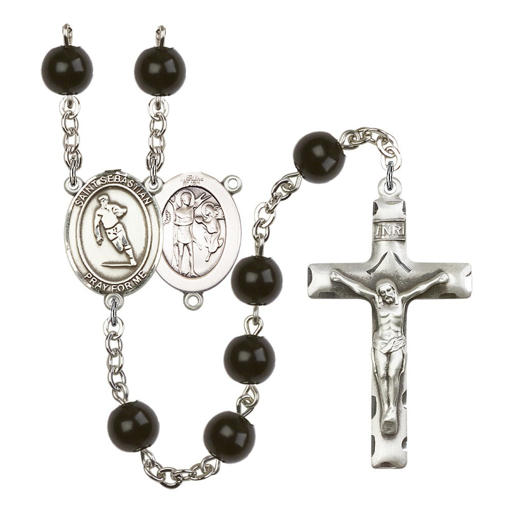 St. Sebastian / Rugby 7mm Black Onyx Rosary
