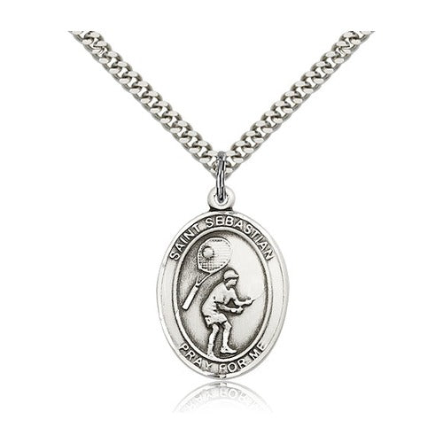 Sterling Silver St. Sebastian / Tennis Pendant w/ chain