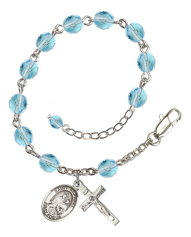 Raphael The Archangel Aqua Blue March Rosary Bracelet 6mm