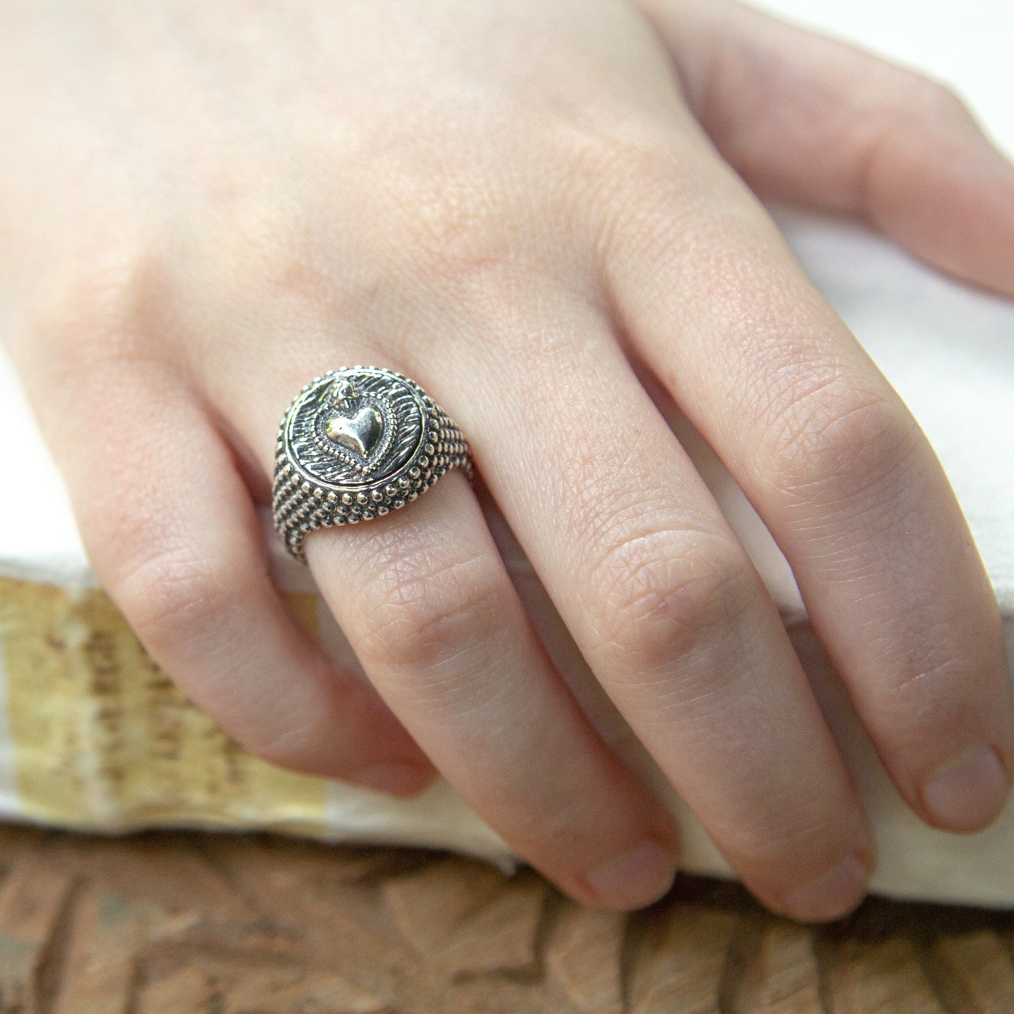 Sterling Silver Sacred Heart Signet Ring
