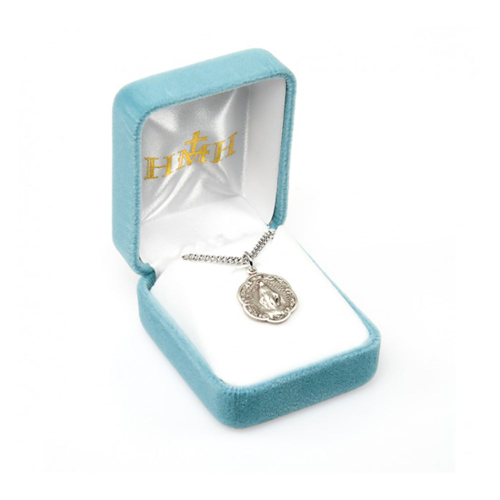 Sterling Scalloped Miraculous Medal Necklace