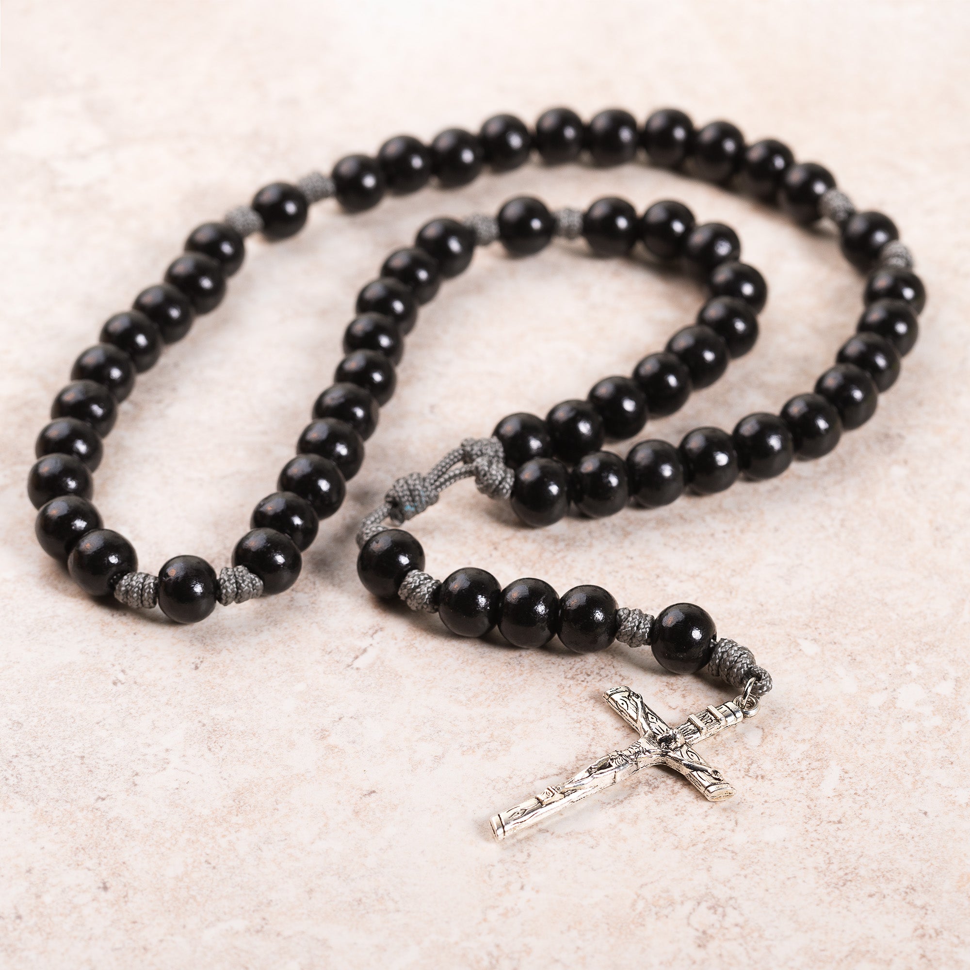 Black Wood Gray Paracord Rosary